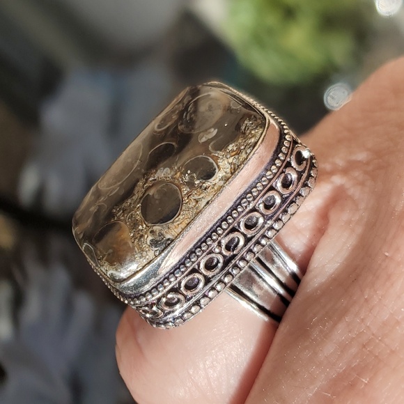 New Turritella Agate Fossil 925 Silver Ring. - Picture 2 of 16